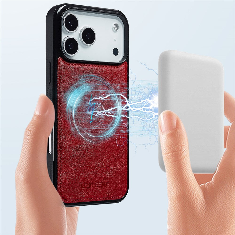 LC.IMEEKE For iPhone 17 Pro Max Magnetic Case Compatible with MagSafe Leather + TPU Back Cover - Red