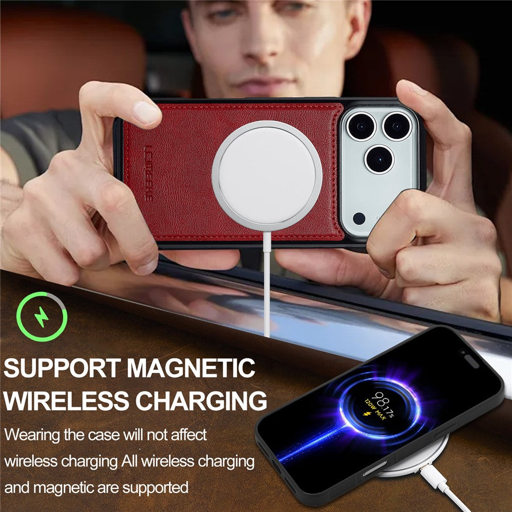LC.IMEEKE For iPhone 17 Pro Max Magnetic Case Compatible with MagSafe Leather + TPU Back Cover - Red