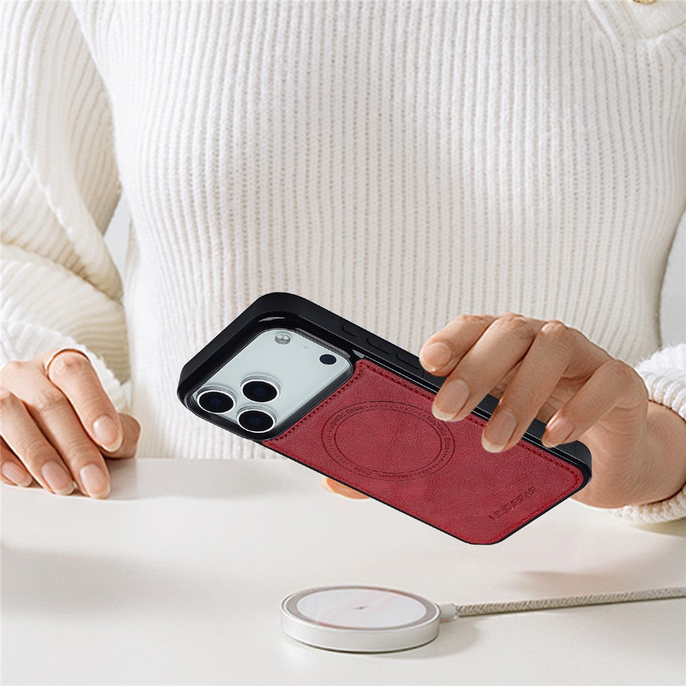 LC.IMEEKE For iPhone 17 Pro Max Magnetic Case Compatible with MagSafe Leather + TPU Back Cover - Red