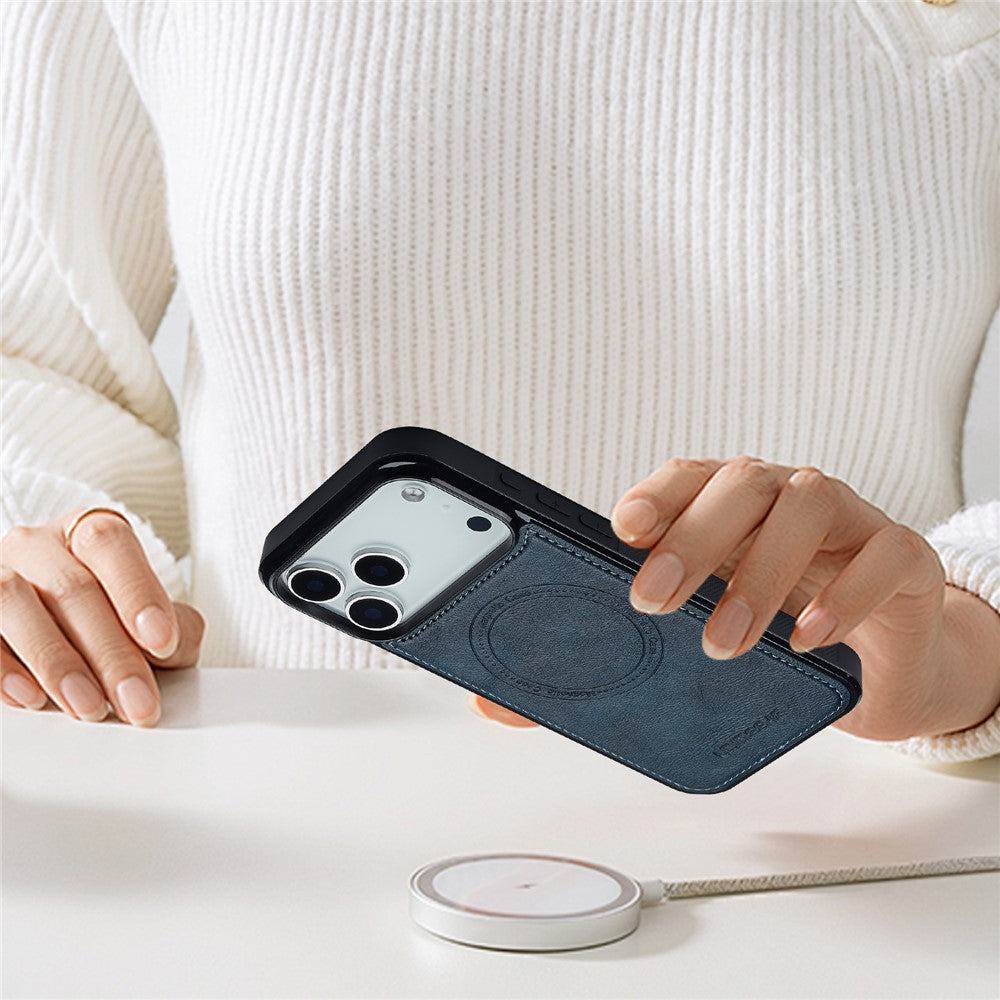 LC.IMEEKE For iPhone 17 Pro Max Magnetic Case Compatible with MagSafe Leather + TPU Back Cover - Blue