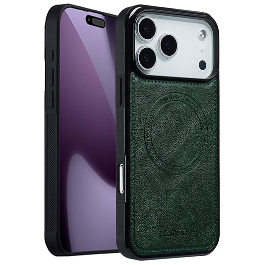 LC.IMEEKE For iPhone 17 Pro Max Magnetic Case Compatible with MagSafe Leather + TPU Back Cover - Green