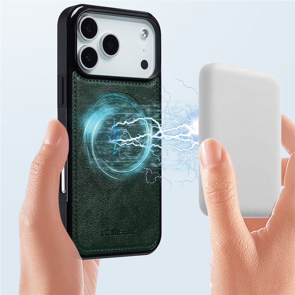 LC.IMEEKE For iPhone 17 Pro Max Magnetic Case Compatible with MagSafe Leather + TPU Back Cover - Green