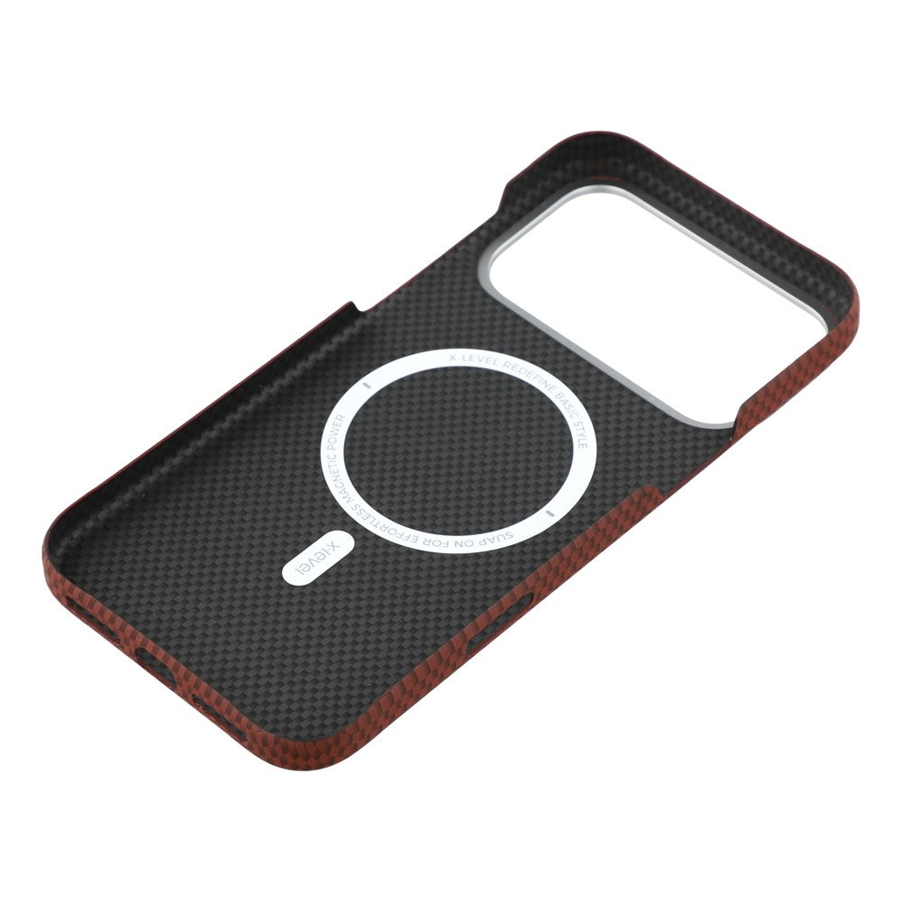 X-LEVEL For iPhone 17 Pro Max Case Compatible with MagSafe Carbon Nanofiber + Metal Lens Frame Phone Cover - Red