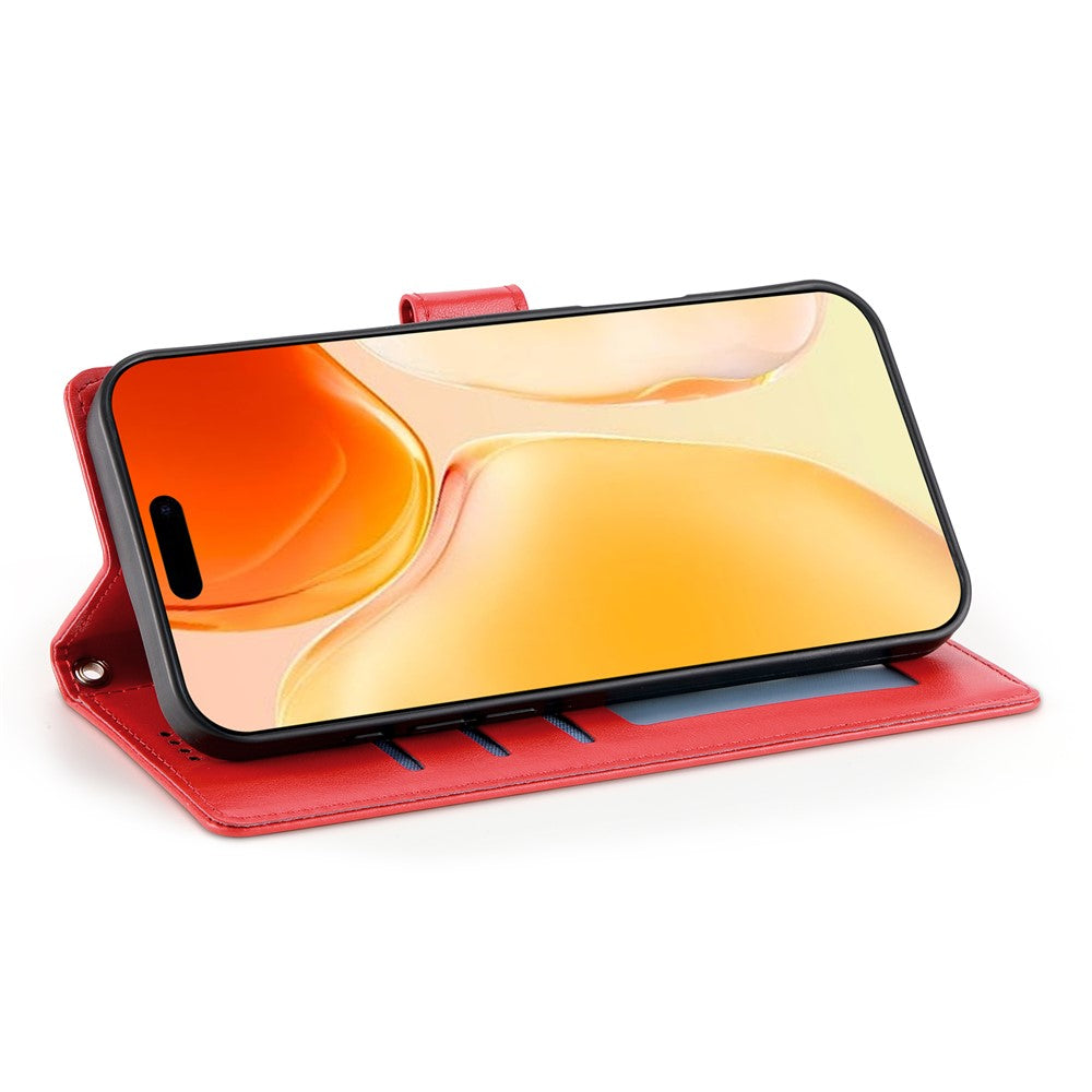 For iPhone 17 Pro Max Wallet Case Butterfly Floral Imprint PU Leather Phone Cover with Wrist Strap - Red