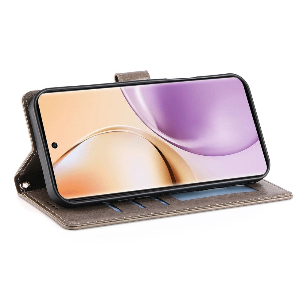 For Oppo Reno14 Pro 5G (Global) Wallet Case Butterfly Floral Imprint PU Leather Phone Cover with Wrist Strap - Grey