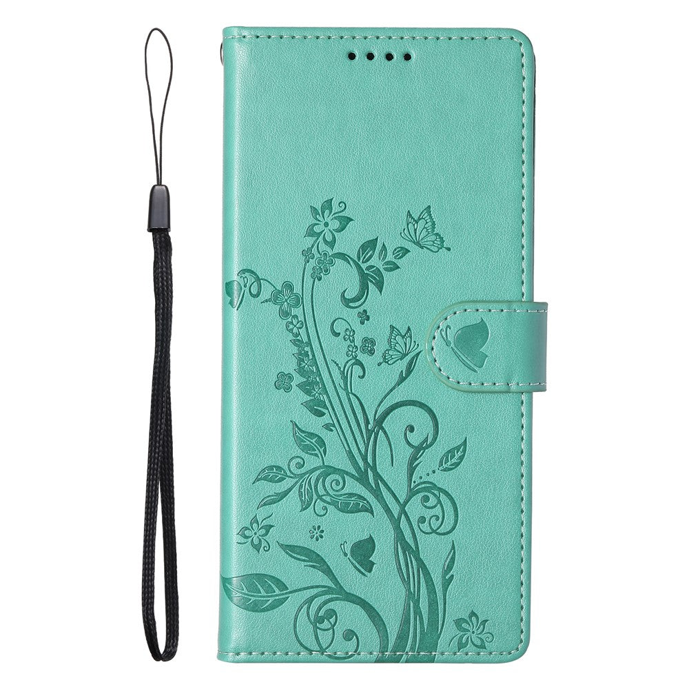 For Oppo Reno14 Pro 5G (Global) Wallet Case Butterfly Floral Imprint PU Leather Phone Cover with Wrist Strap - Green