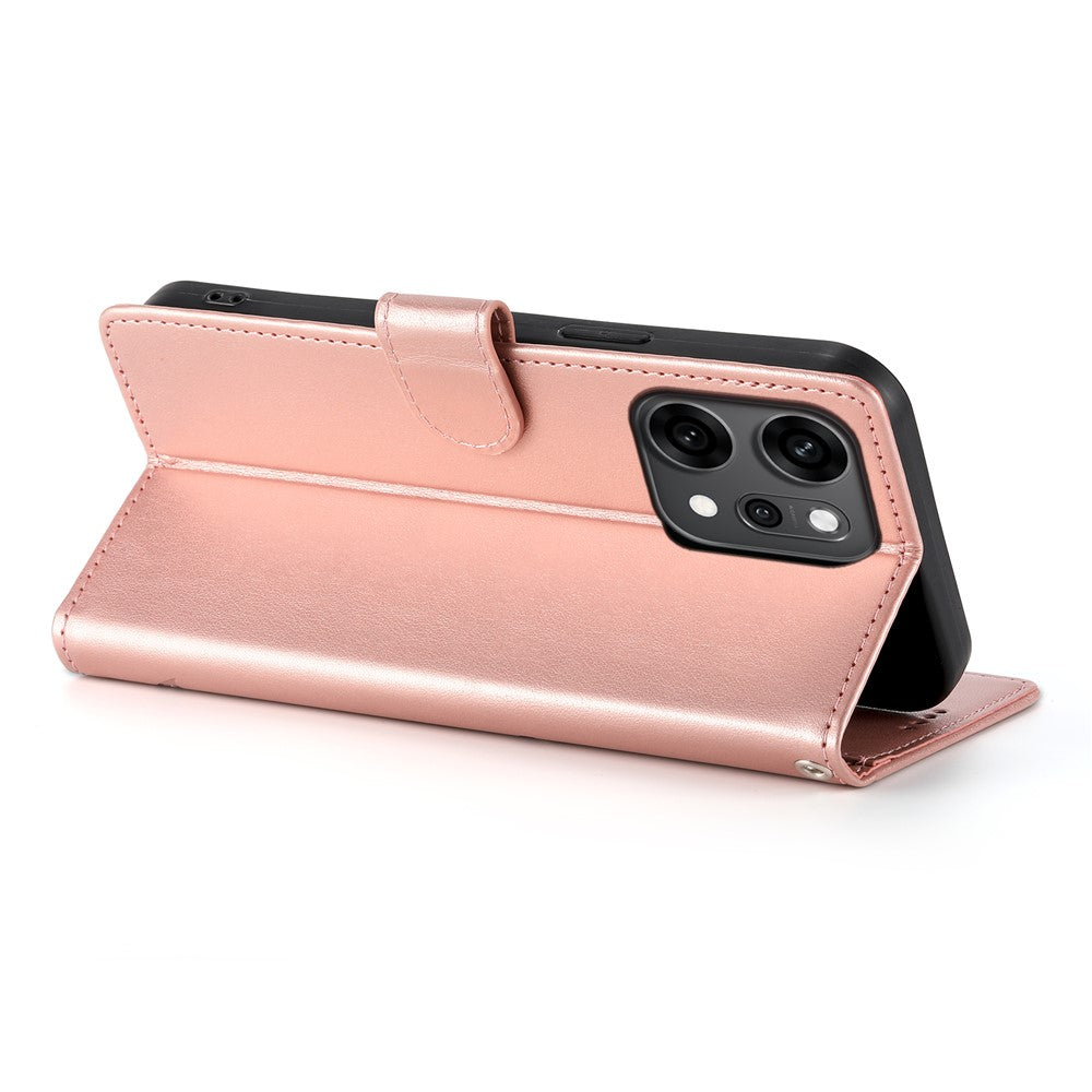 For Oppo Reno14 Pro 5G (Global) Wallet Case Butterfly Floral Imprint PU Leather Phone Cover with Wrist Strap - Rose Gold