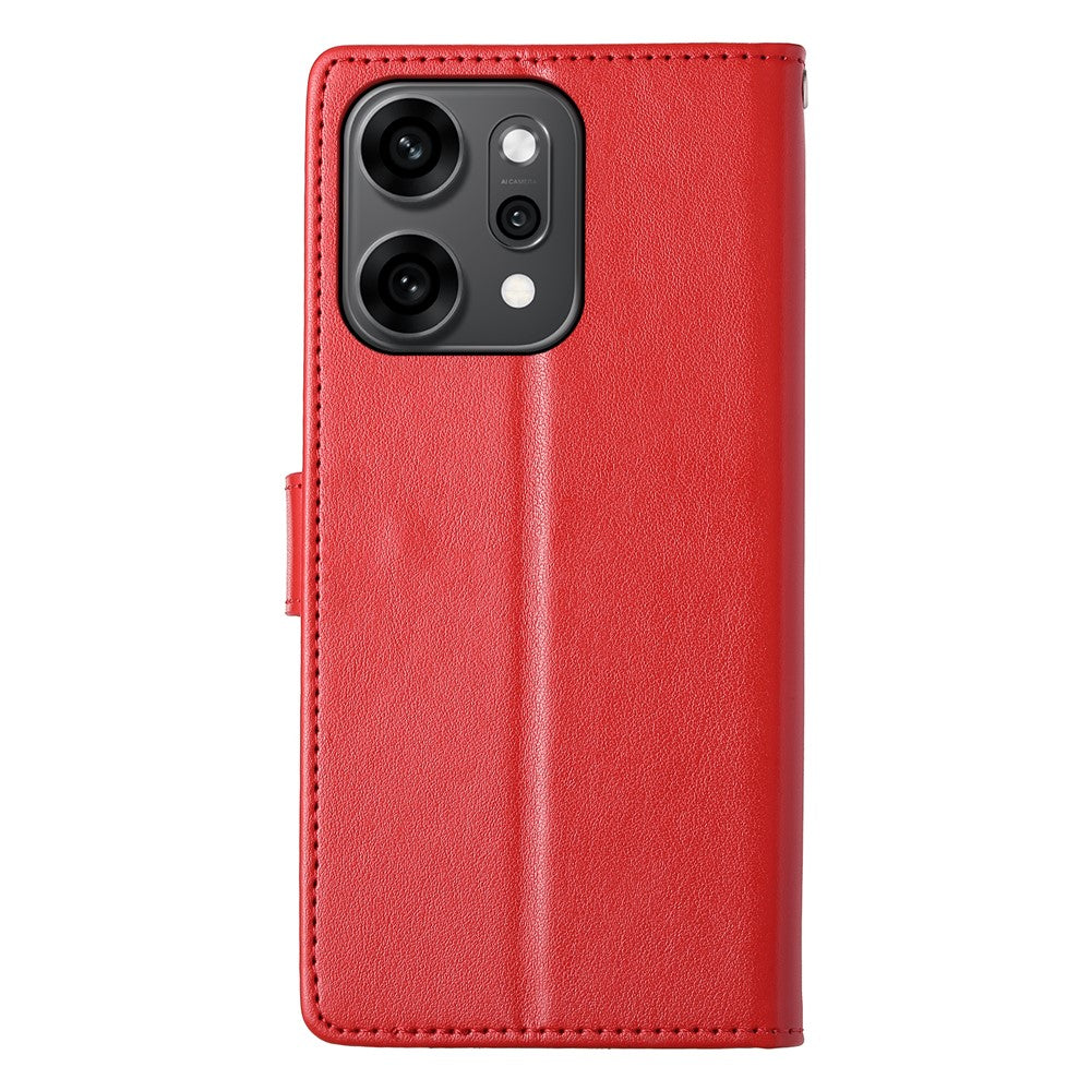For Oppo Reno14 Pro 5G (Global) Wallet Case Butterfly Floral Imprint PU Leather Phone Cover with Wrist Strap - Red