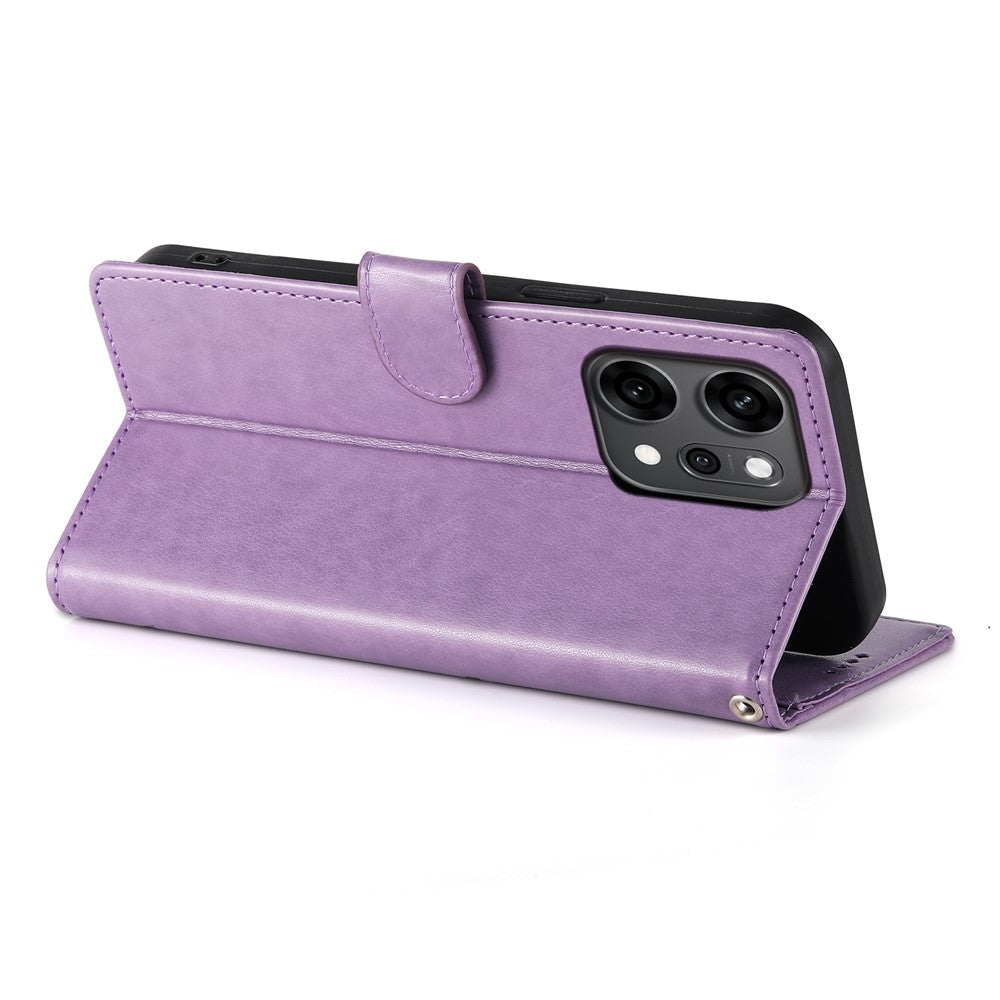 For Oppo Reno14 Pro 5G (Global) Wallet Case Butterfly Floral Imprint PU Leather Phone Cover with Wrist Strap - Purple