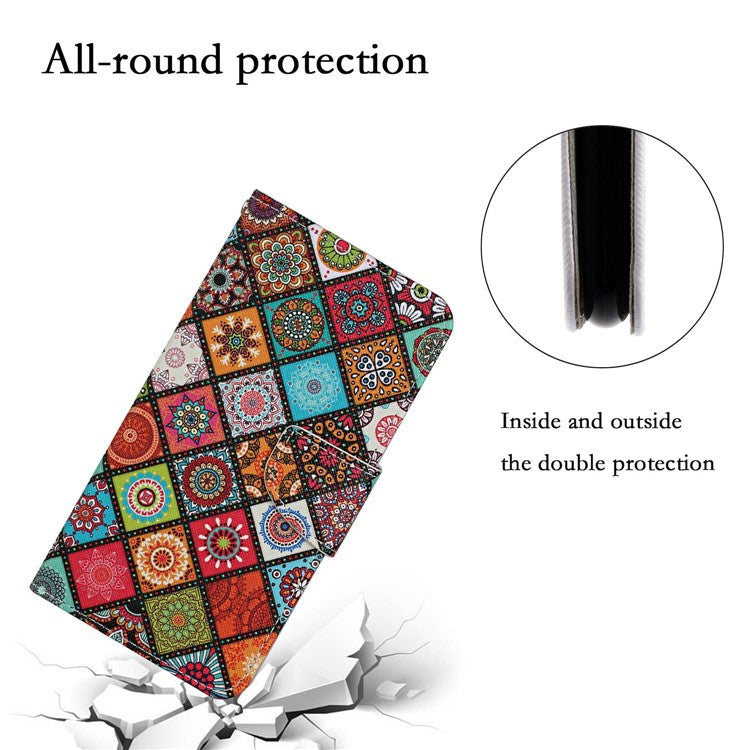 For Samsung Galaxy A14 5G / 4G Cross Texture PU Leather Flip Stand Case Wallet Phone Cover with Strap - Ethnic Style