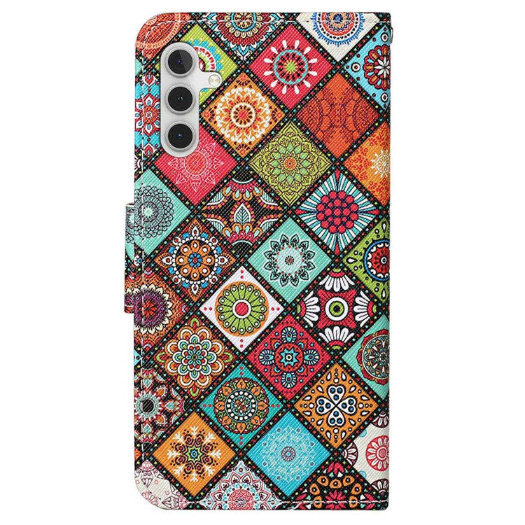 For Samsung Galaxy A14 5G / 4G Cross Texture PU Leather Flip Stand Case Wallet Phone Cover with Strap - Ethnic Style