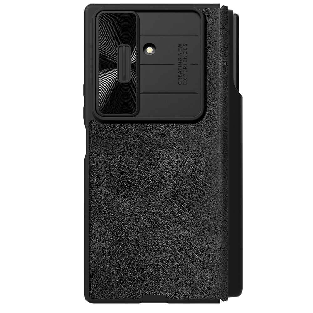 NILLKIN Qin Pro Series for Samsung Galaxy Z Fold7 5G Case with Card Slots Leather Phone Cover with Stylus - Black