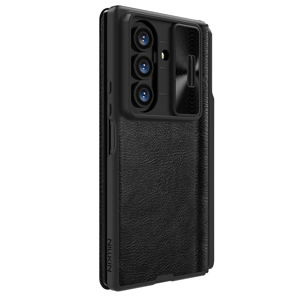 NILLKIN Qin Pro Series for Samsung Galaxy Z Fold7 5G Case with Card Slots Leather Phone Cover with Stylus - Black