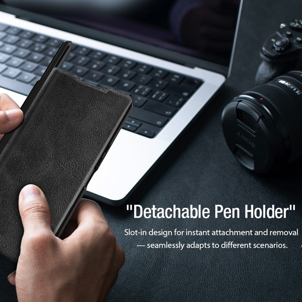 NILLKIN Qin Pro Series for Samsung Galaxy Z Fold7 5G Case with Card Slots Leather Phone Cover with Stylus - Black