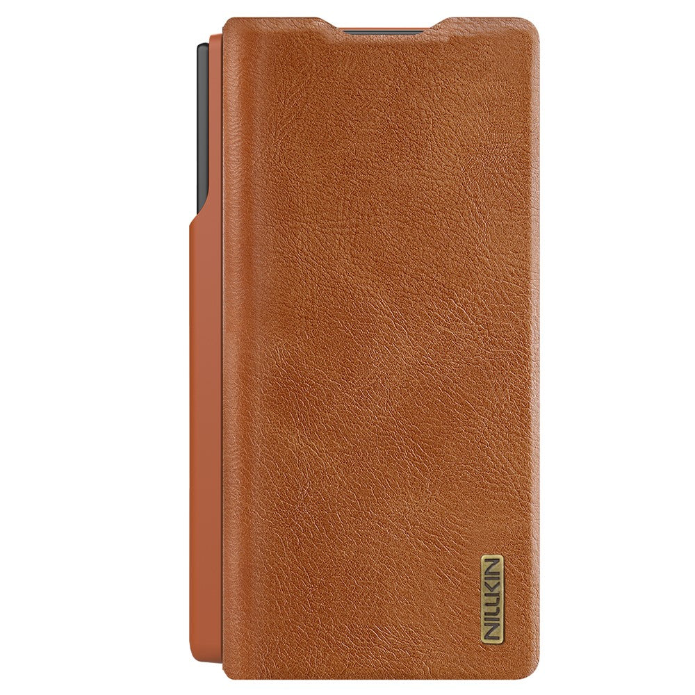 NILLKIN Qin Pro Series for Samsung Galaxy Z Fold7 5G Case with Card Slots Leather Phone Cover with Stylus - Brown
