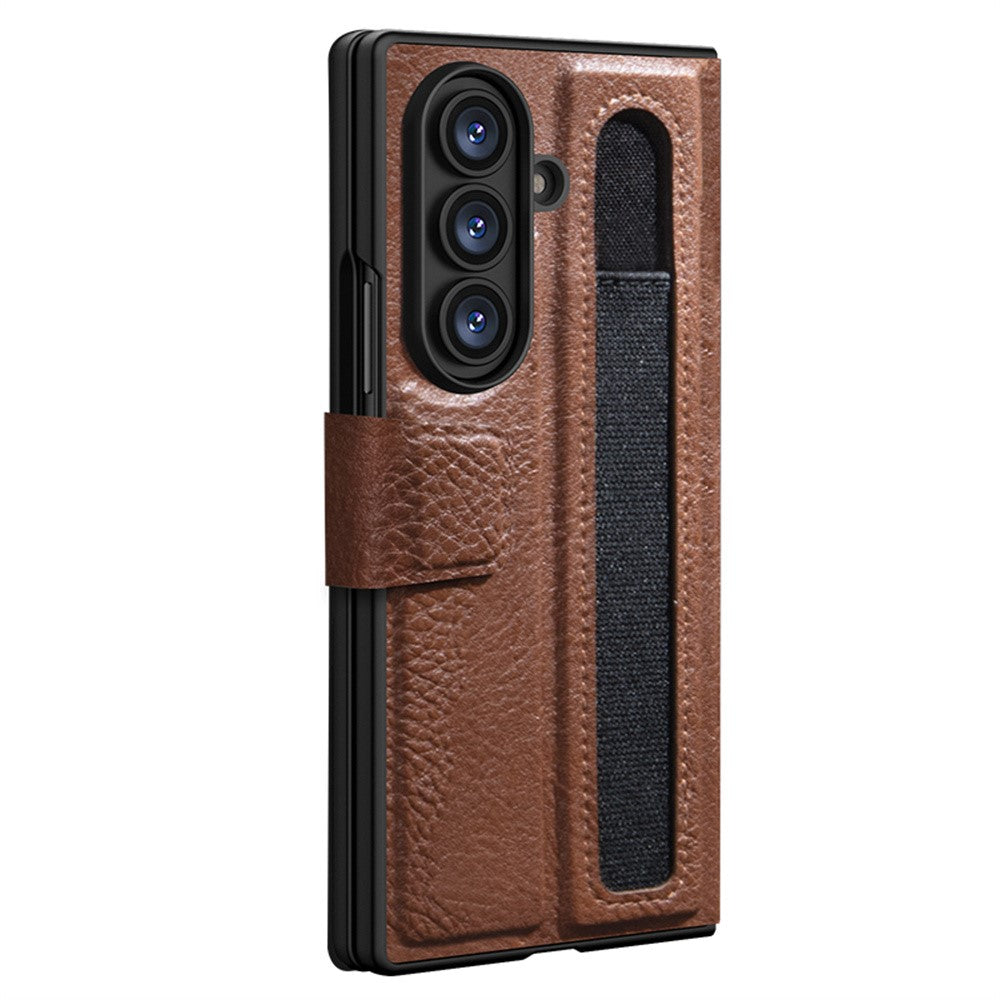 NILLKIN For Samsung Galaxy Z Fold7 5G Case PU + PC Stand Design Phone Cover with Card Slot - Brown