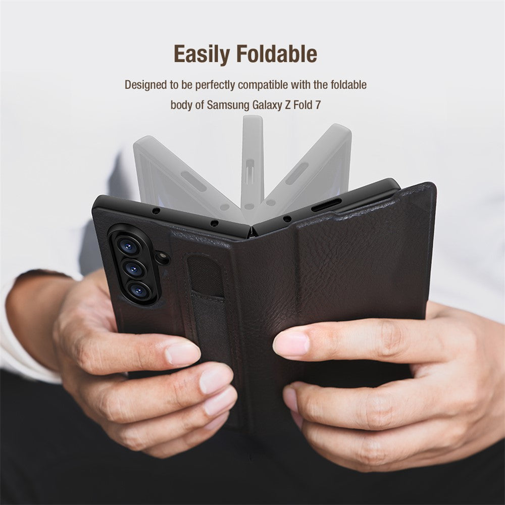 NILLKIN For Samsung Galaxy Z Fold7 5G Case PU + PC Stand Design Phone Cover with Card Slot - Black