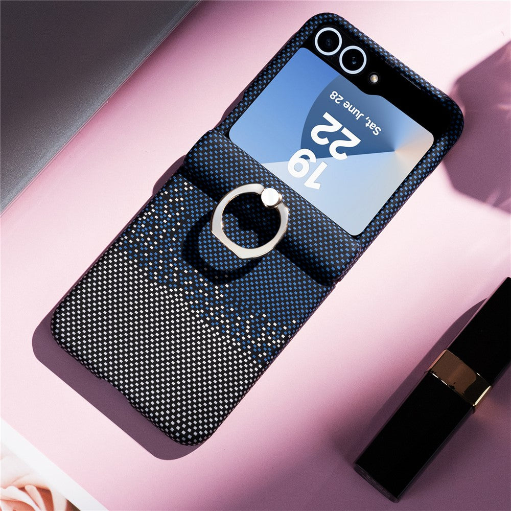 Phone Case For Samsung Galaxy Z Flip7 FE 5G  /  Flip6 5G  /  Flip5 5G Ring Holder Kickstand PC Cover with Tempered Glass Screen Protector - Blue