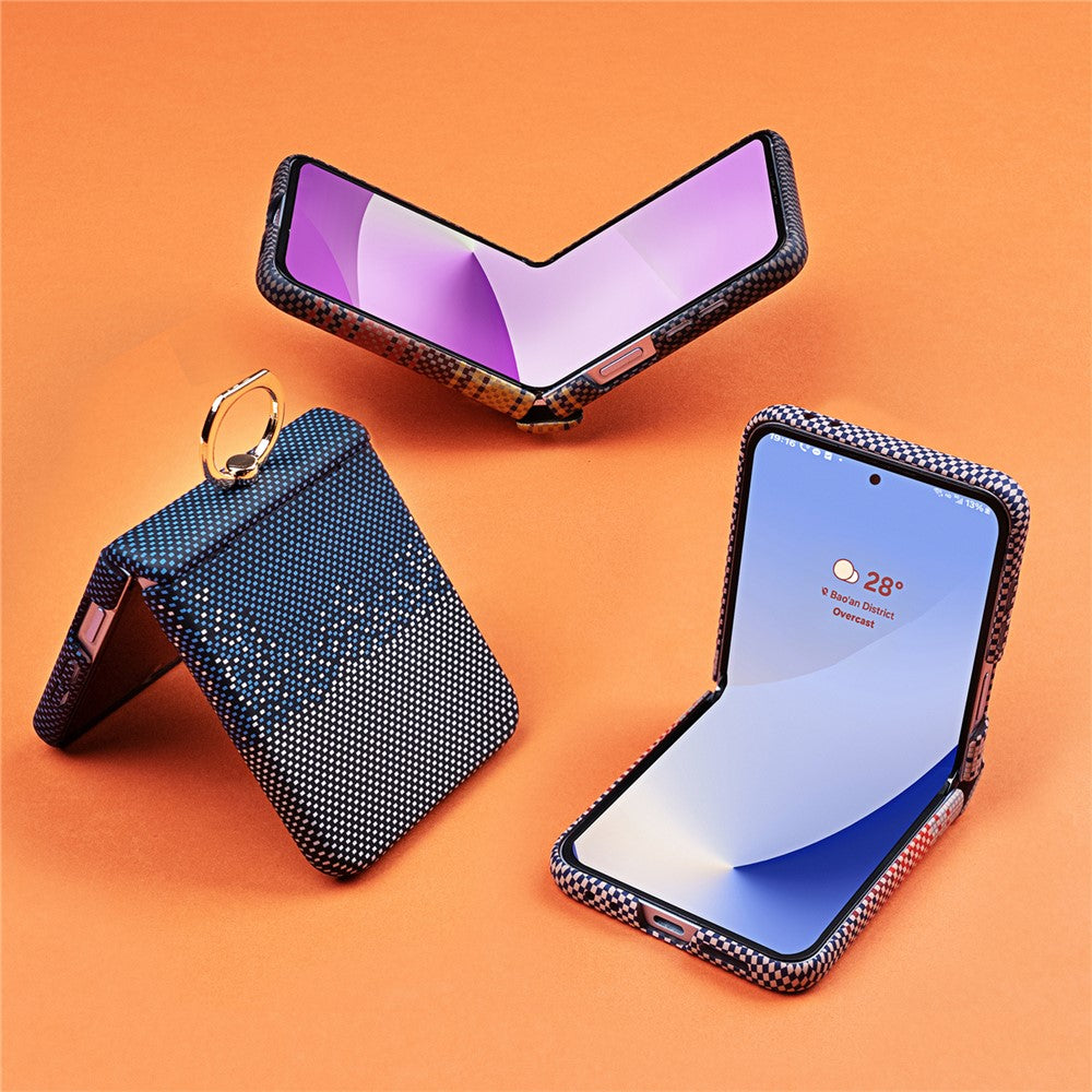 Phone Case For Samsung Galaxy Z Flip7 FE 5G  /  Flip6 5G  /  Flip5 5G Ring Holder Kickstand PC Cover with Tempered Glass Screen Protector - Blue