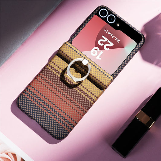 Phone Case For Samsung Galaxy Z Flip7 FE 5G  /  Flip6 5G  /  Flip5 5G Ring Holder Kickstand PC Cover with Tempered Glass Screen Protector - Yellow