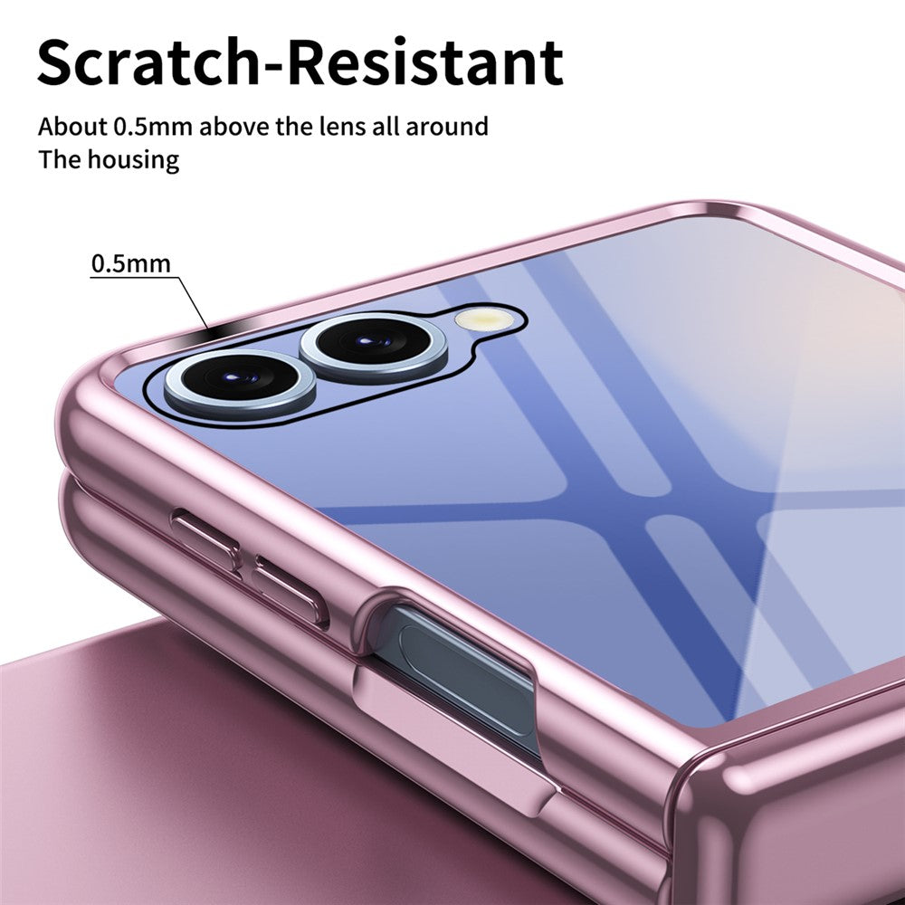 For Samsung Galaxy Z Flip7 5G Case with Rear Screen Film Hinge Protection Electroplating Clear PC Phone Cover - Pink