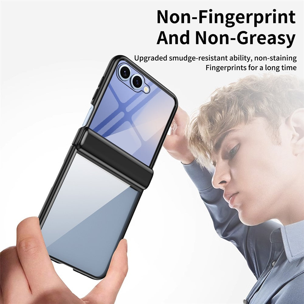 For Samsung Galaxy Z Flip7 5G Case with Rear Screen Film Hinge Protection Electroplating Clear PC Phone Cover - Black