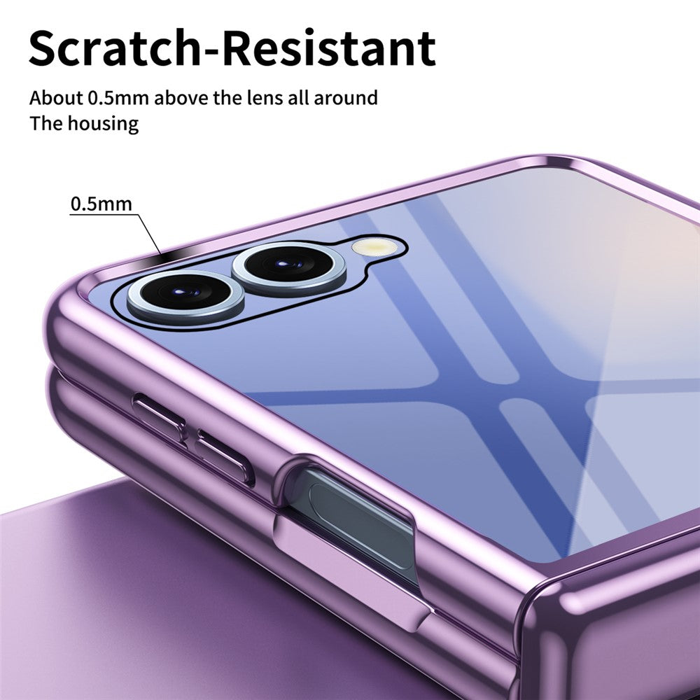 For Samsung Galaxy Z Flip7 5G Case with Rear Screen Film Hinge Protection Electroplating Clear PC Phone Cover - Purple