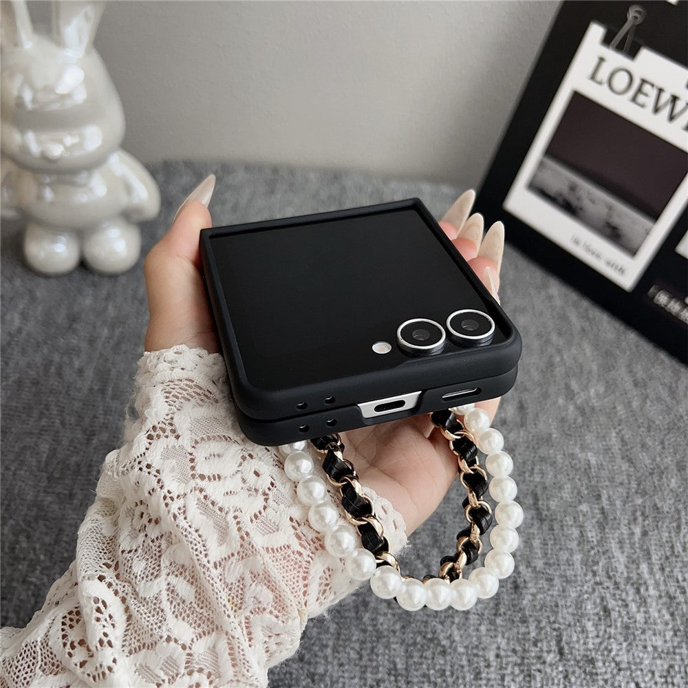 For Samsung Galaxy Z Flip7 5G Case Smile Rabbit PU + PC Phone Cover with Wrist Strap - Crocodile Texture