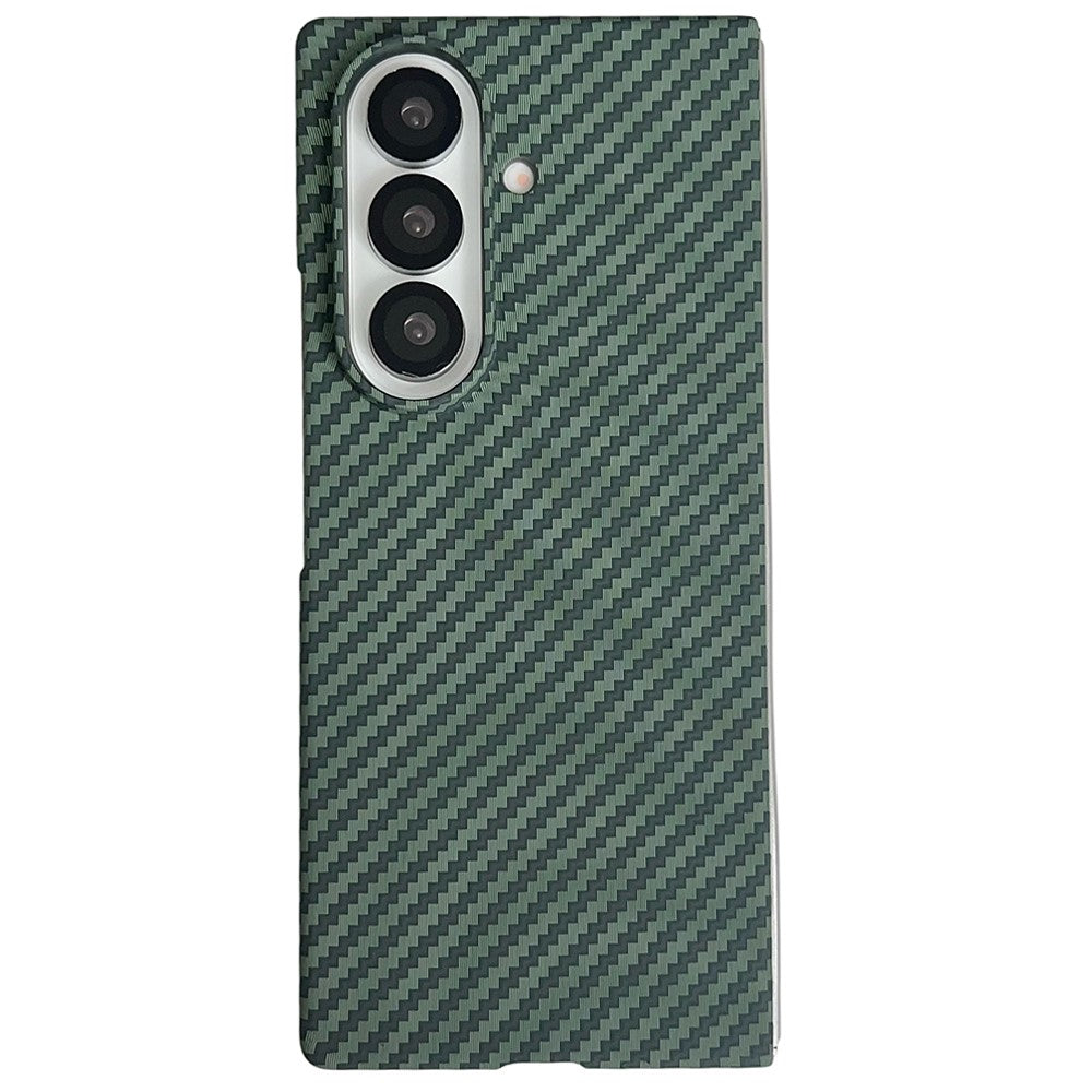 For Samsung Galaxy Z Fold7 5G Magnetic Case Carbon Fiber Texture PC Phone Cover with Screen Protector - Green