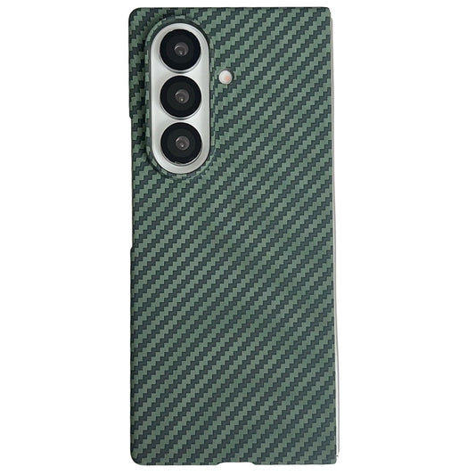 For Samsung Galaxy Z Fold7 5G Magnetic Case Carbon Fiber Texture PC Phone Cover with Screen Protector - Green