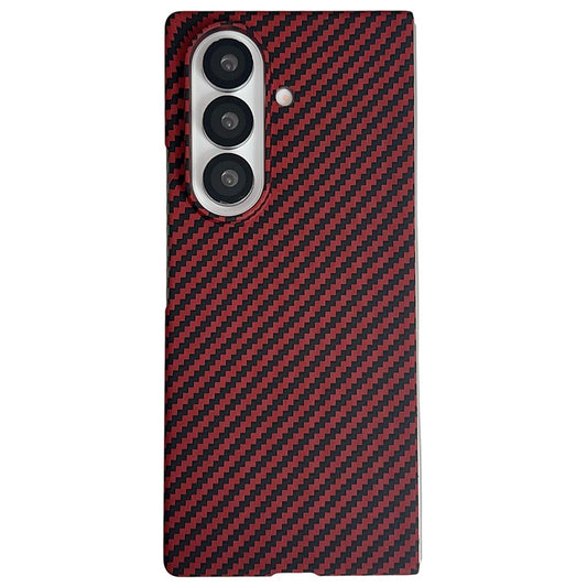 For Samsung Galaxy Z Fold7 5G Magnetic Case Carbon Fiber Texture PC Phone Cover with Screen Protector - Red
