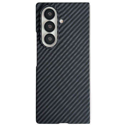 For Samsung Galaxy Z Fold7 5G Magnetic Case Carbon Fiber Texture PC Phone Cover with Screen Protector - Black