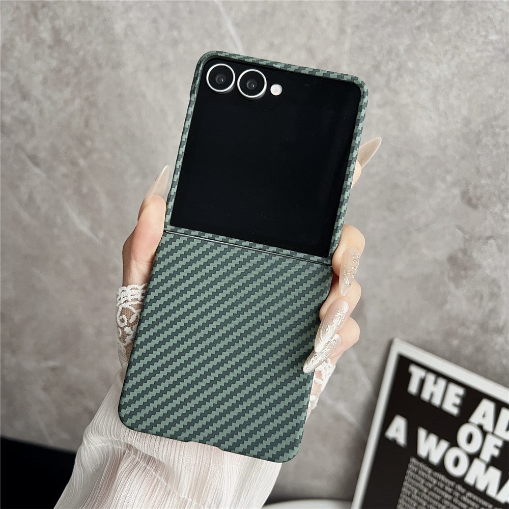 For Samsung Galaxy Z Flip7 5G Magnetic Case Carbon Fiber Texture Slim Shockproof PC Phone Cover - Green