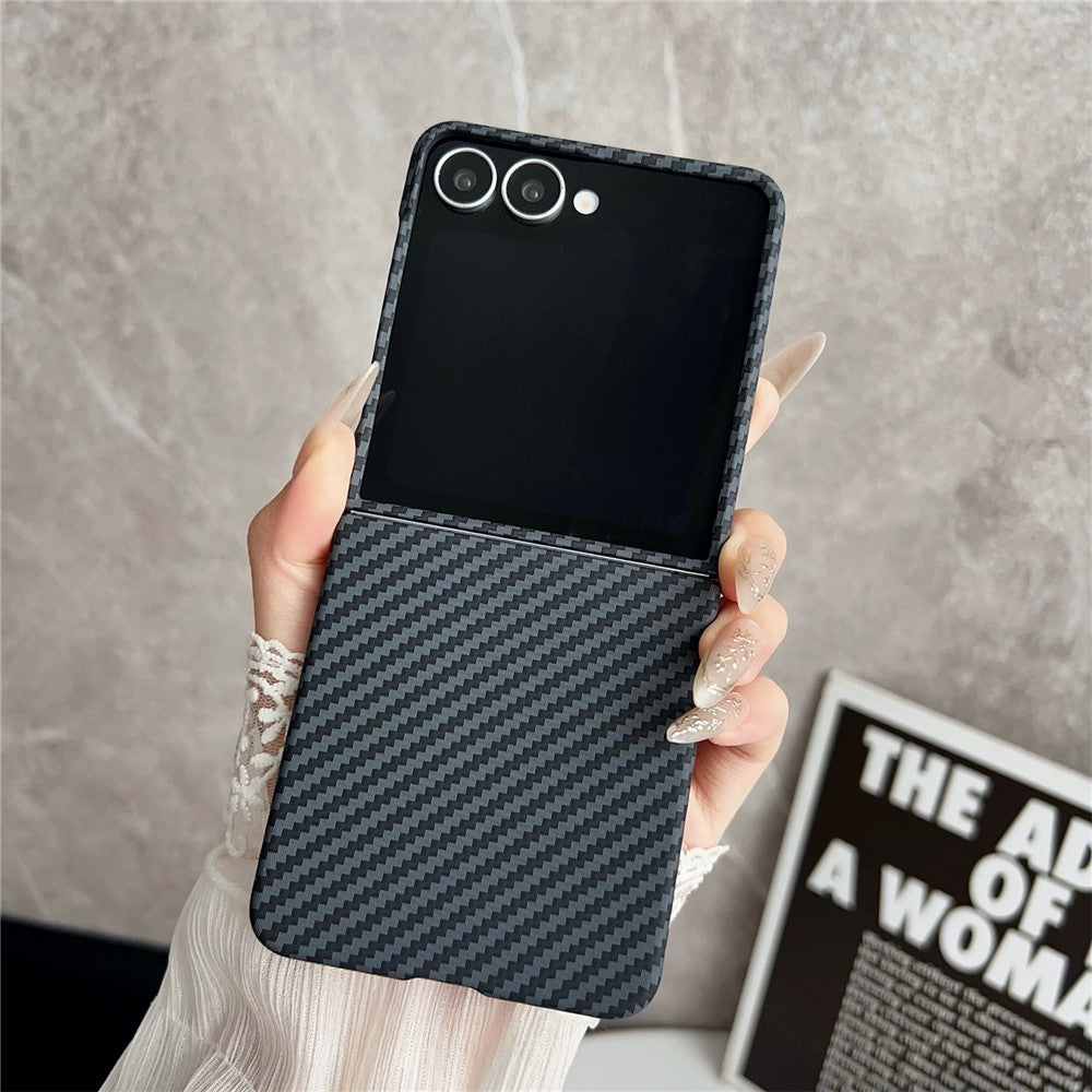 For Samsung Galaxy Z Flip7 5G Magnetic Case Carbon Fiber Texture Slim Shockproof PC Phone Cover - Black