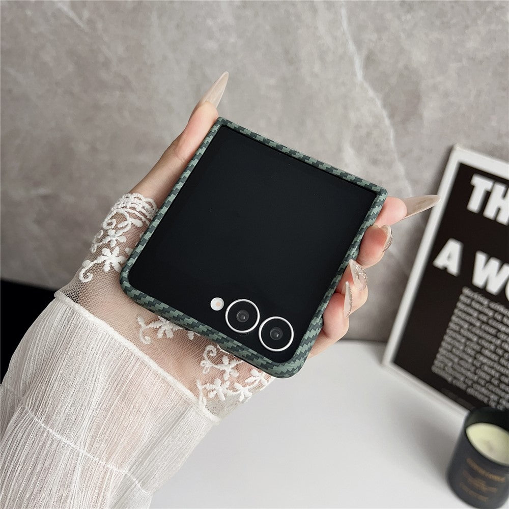 For Samsung Galaxy Z Flip7 5G Magnetic Case Carbon Fiber Texture Slim Shockproof PC Phone Cover - Black