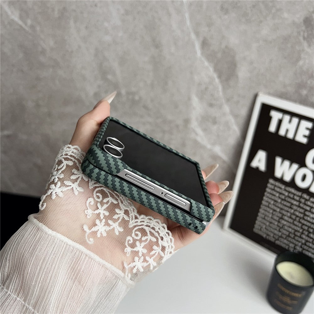 For Samsung Galaxy Z Flip7 5G Magnetic Case Carbon Fiber Texture Slim Shockproof PC Phone Cover - Black