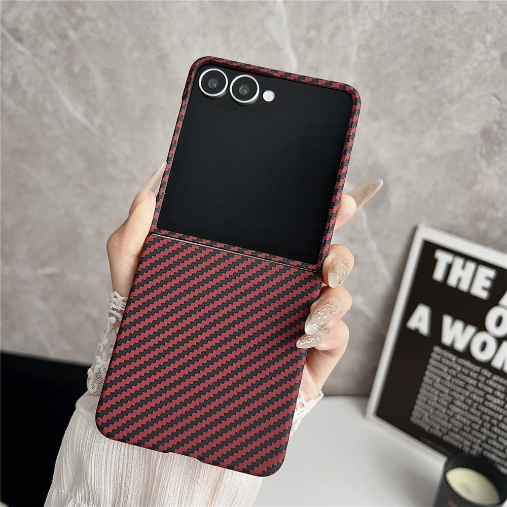 For Samsung Galaxy Z Flip7 5G Magnetic Case Carbon Fiber Texture Slim Shockproof PC Phone Cover - Red