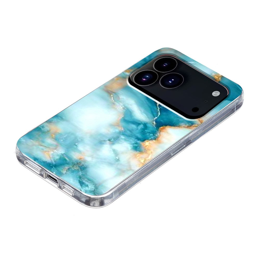 For iPhone 17 Pro Max Case Marble Pattern Printing Soft TPU Phone Cover - Blue