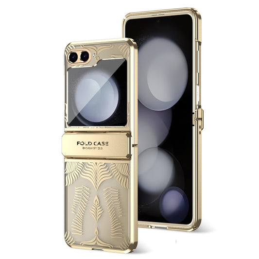 For Samsung Galaxy Z Flip7 FE 5G  /  Flip6 5G Case Hard PC Wing Frame Design Back Phone Cover - Gold