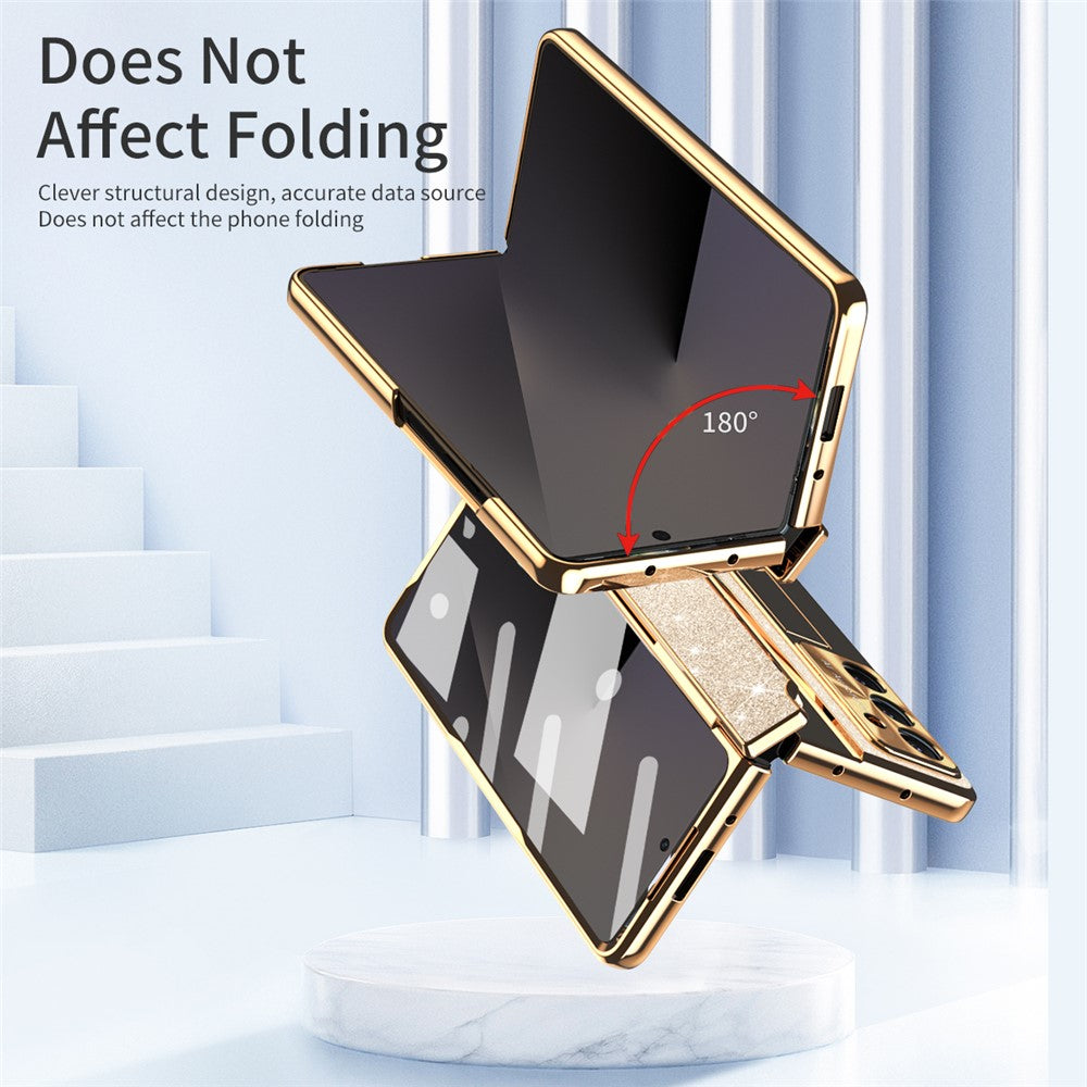 For Samsung Galaxy Z Fold7 5G Case with Kickstand Hinge Protection Rhinestone Glitter PC Phone Cover - Gold