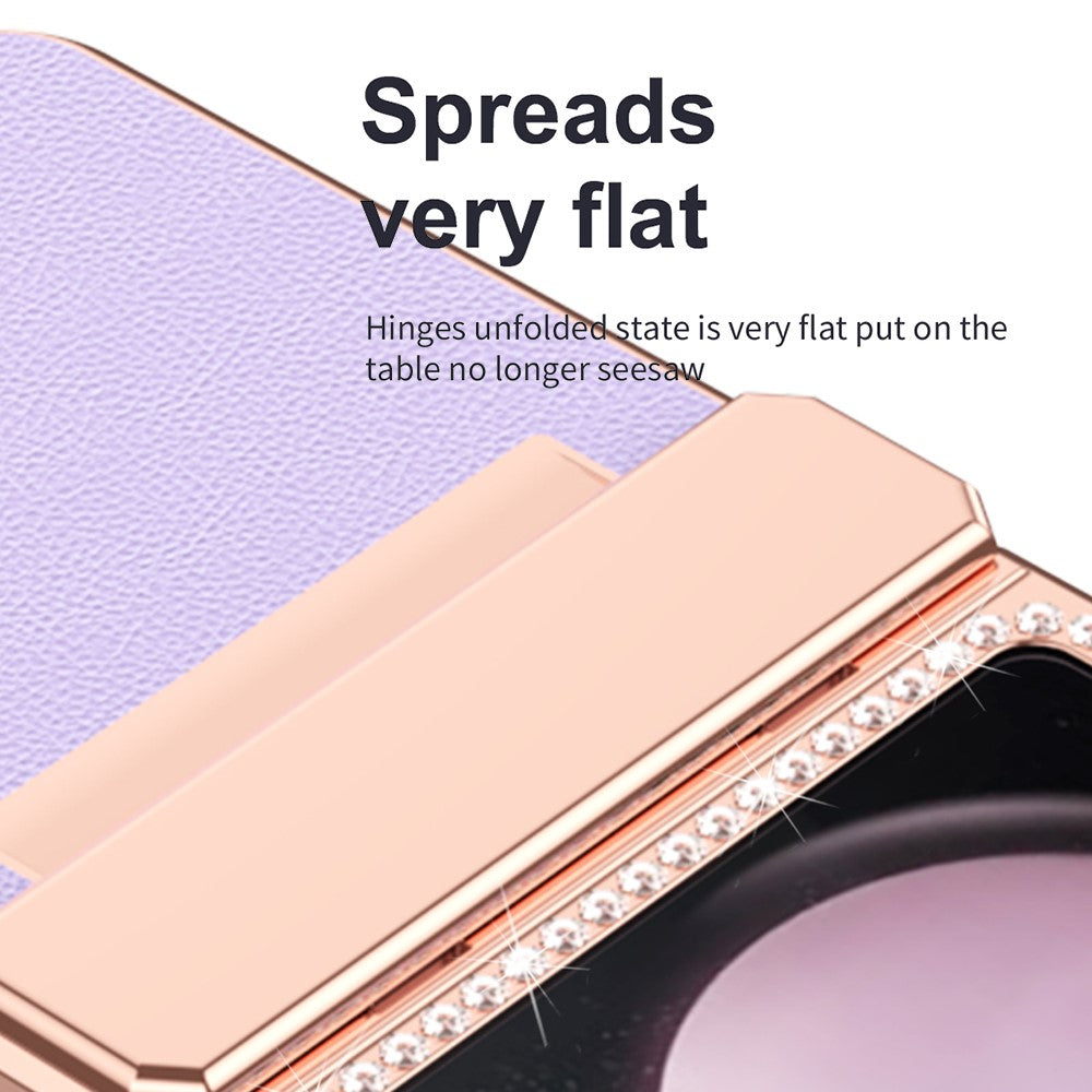 For Samsung Galaxy Z Flip7 FE 5G  /  Flip6 5G Case Rhinestone Decoration Electroplating PU Leather + PC Phone Cover - Pink