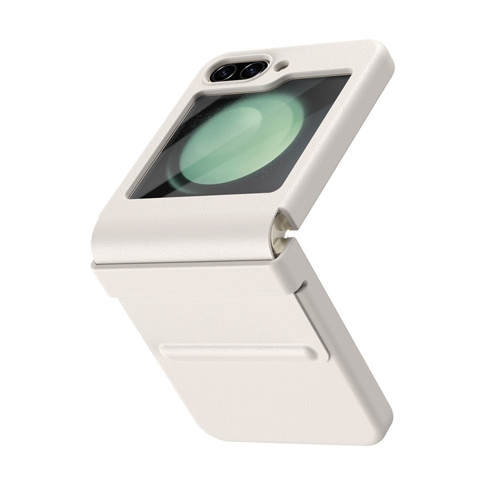 For Samsung Galaxy Z Flip7 FE 5G  /  Flip6 5G Case Hinge Leather + PC Phone Cover with Tempered Glass Film - White