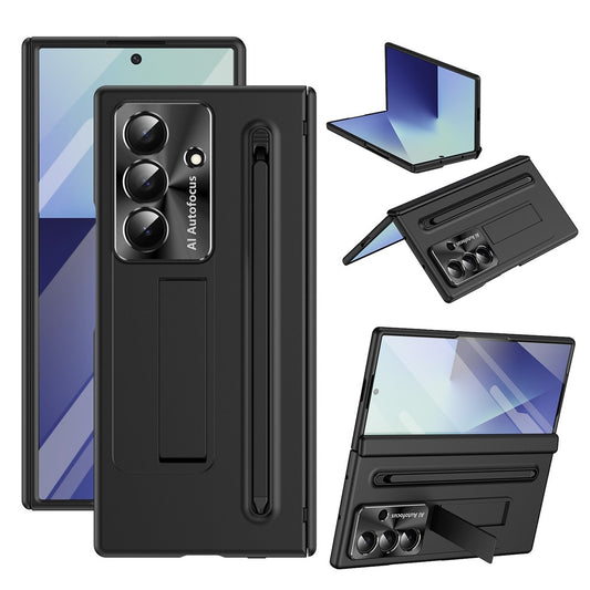For Samsung Galaxy Z Fold7 5G Case PC Cell Phone Cover with Kickstand and Stylus Pen - Black
