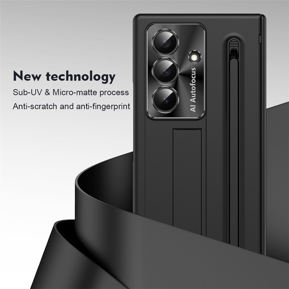 For Samsung Galaxy Z Fold7 5G Case PC Cell Phone Cover with Kickstand and Stylus Pen - Black