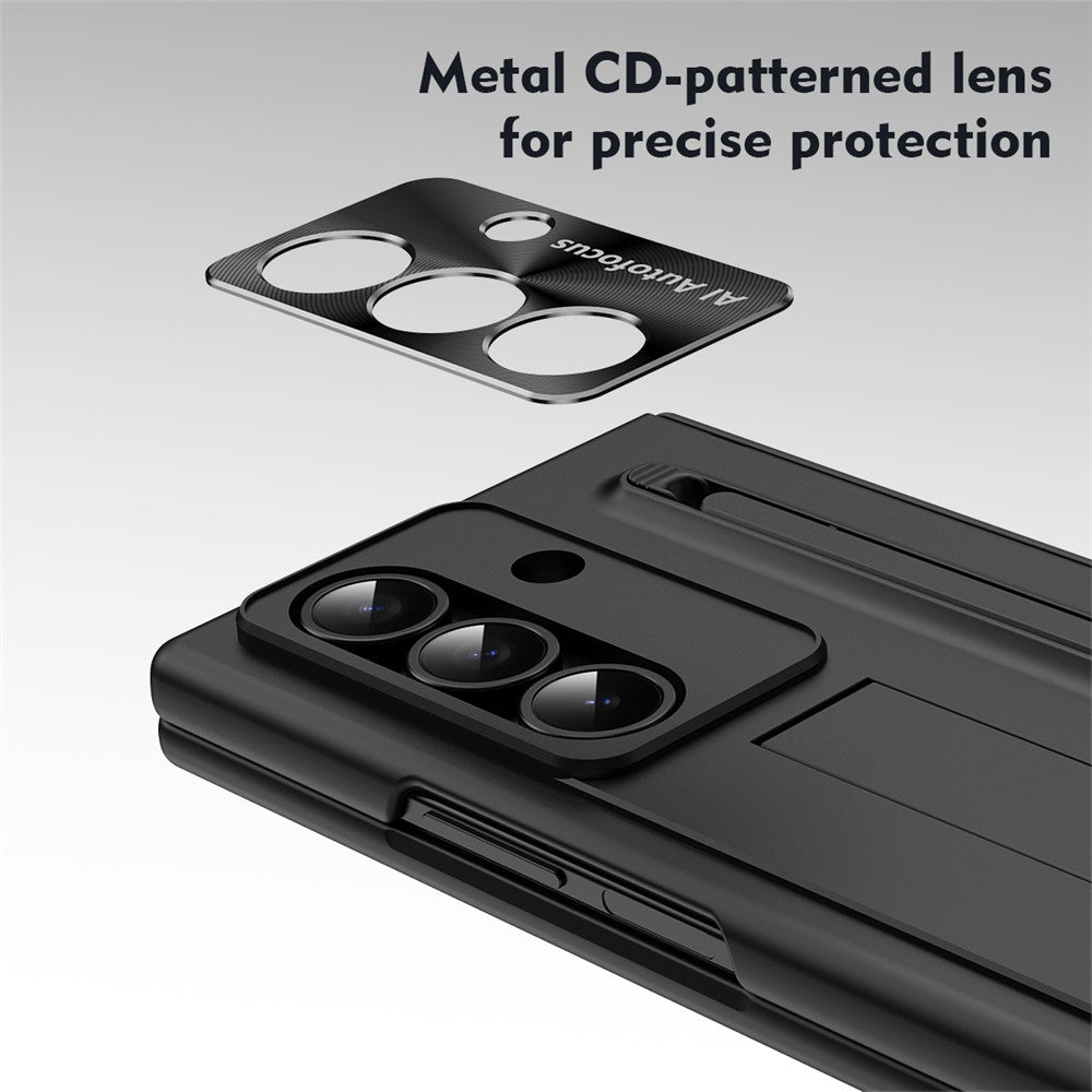 For Samsung Galaxy Z Fold7 5G Case PC Cell Phone Cover with Kickstand and Stylus Pen - Black
