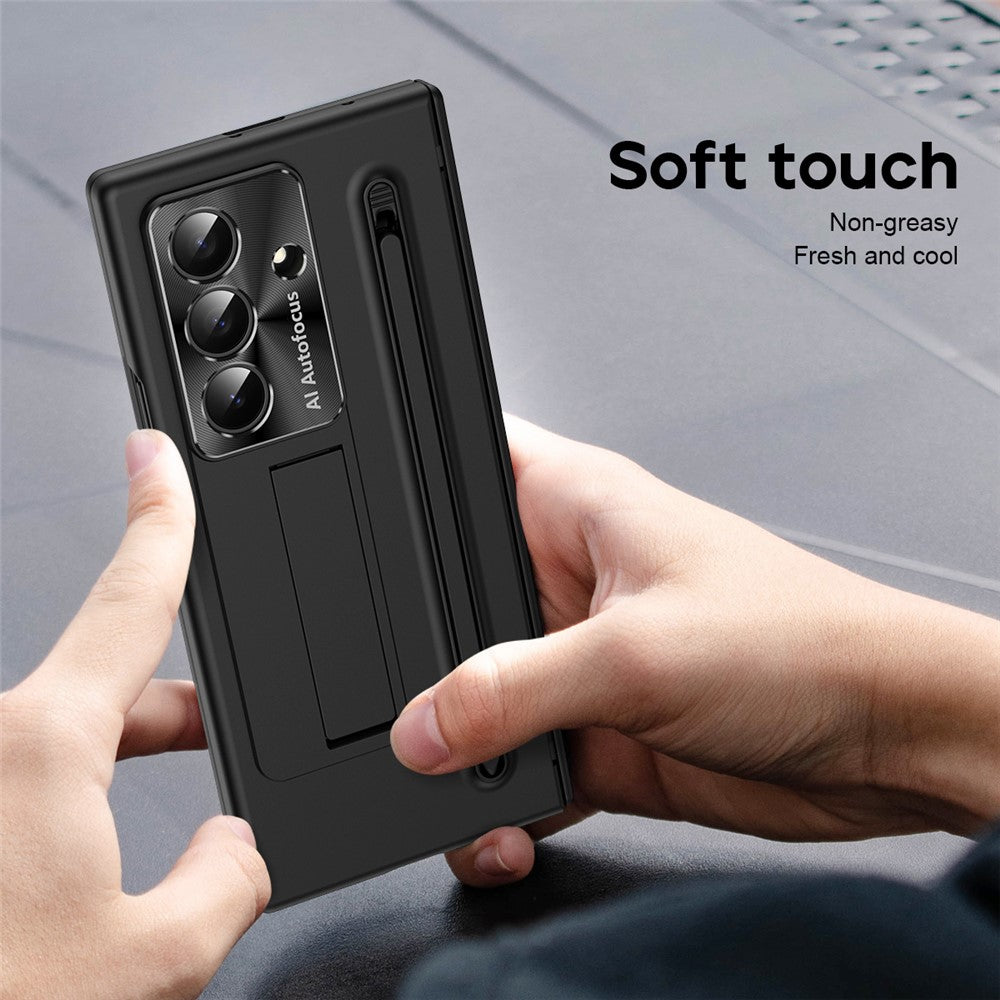 For Samsung Galaxy Z Fold7 5G Case PC Cell Phone Cover with Kickstand and Stylus Pen - Black