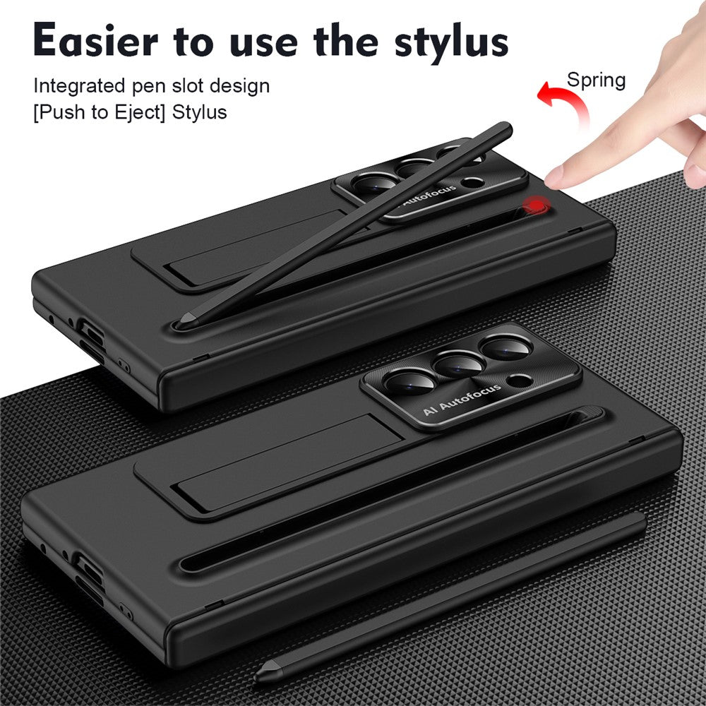 For Samsung Galaxy Z Fold7 5G Case PC Cell Phone Cover with Kickstand and Stylus Pen - Black