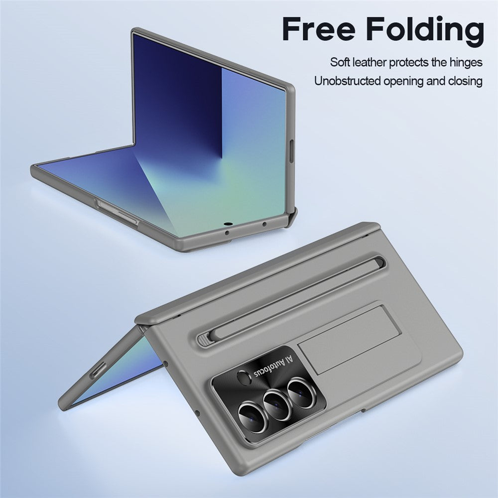 For Samsung Galaxy Z Fold7 5G Case PC Cell Phone Cover with Kickstand and Stylus Pen - Grey