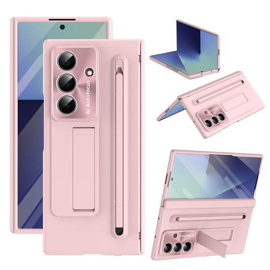 For Samsung Galaxy Z Fold7 5G Case PC Cell Phone Cover with Kickstand and Stylus Pen - Pink