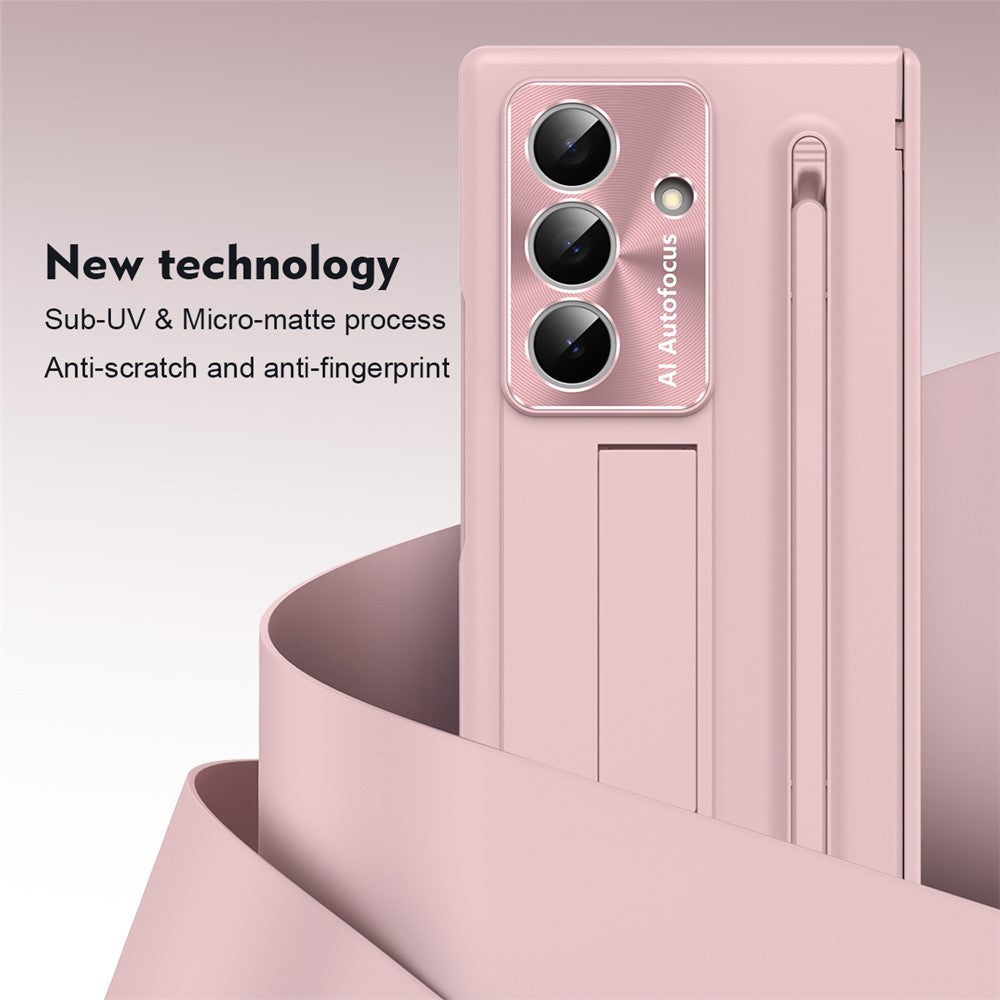 For Samsung Galaxy Z Fold7 5G Case PC Cell Phone Cover with Kickstand and Stylus Pen - Pink